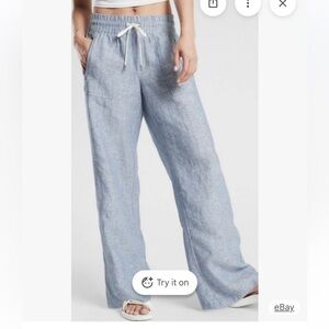 Athleta Cabo Linen Chambray Blue Wide Leg Pants size 6